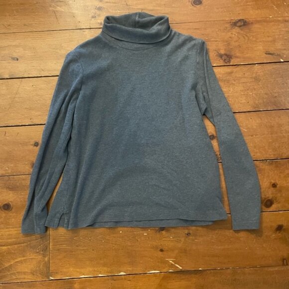 Lands' End Supima Cotton Turtleneck Heather Grey Roll Neck Shirt - Picture 2 of 6